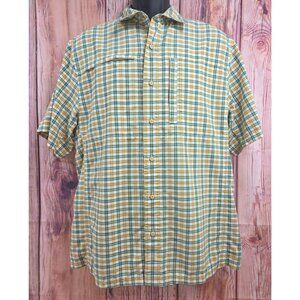 Vertx Mens Plaid Short Sleeve Button-Up Shirt Medium Green Yellow Check